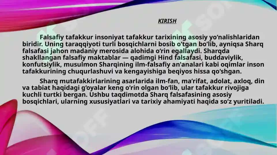 Falsafiy taraqqiyoti bosqichlari  sharq falsafasi 4