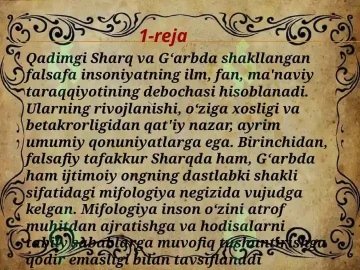 Falsafiy tafakkur taraqqiyotining bosqichlari g'arb falsafasi 3