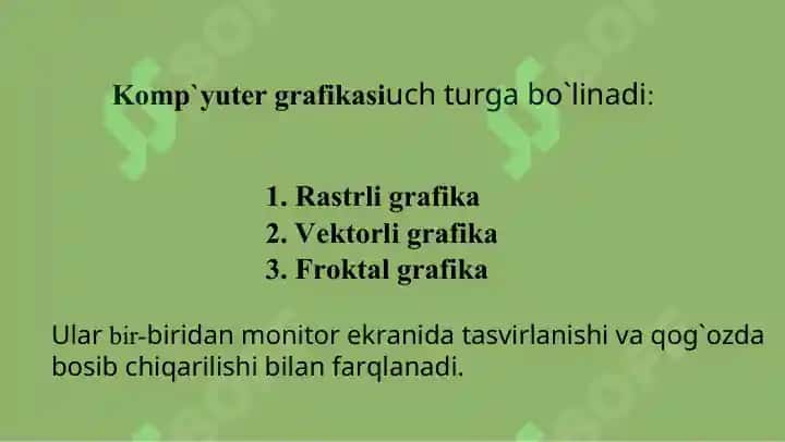 Kompyuter grafikasi turlari vektorli, rastrli, fraktal grafika 7