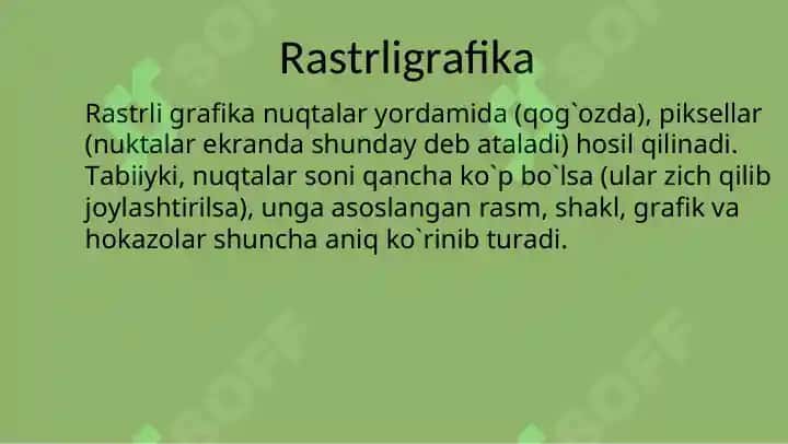 Kompyuter grafikasi turlari vektorli, rastrli, fraktal grafika 8