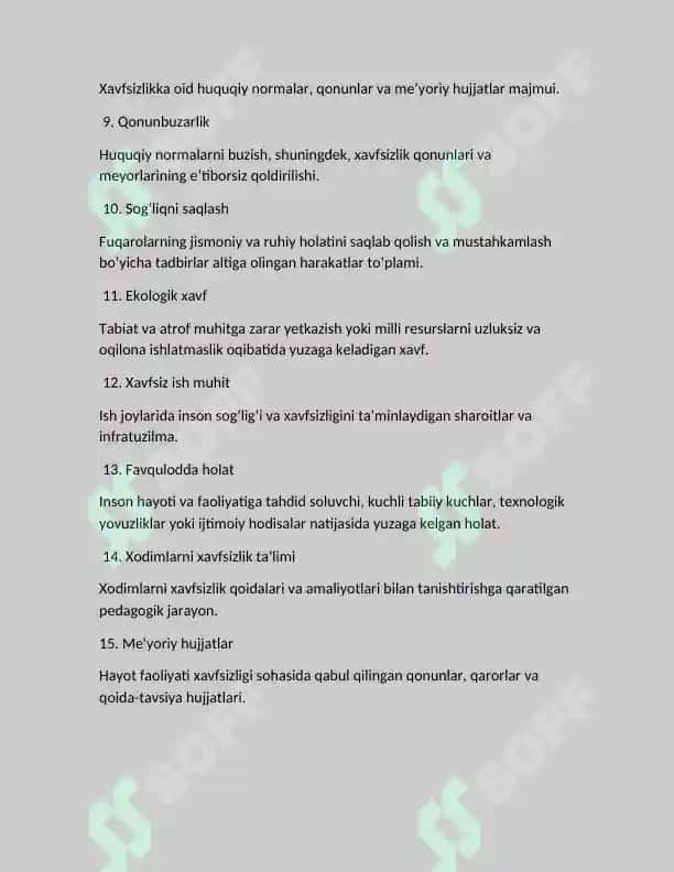 Hayot faoliyati xavfsizligi fani bo‘yicha glossariy 2
