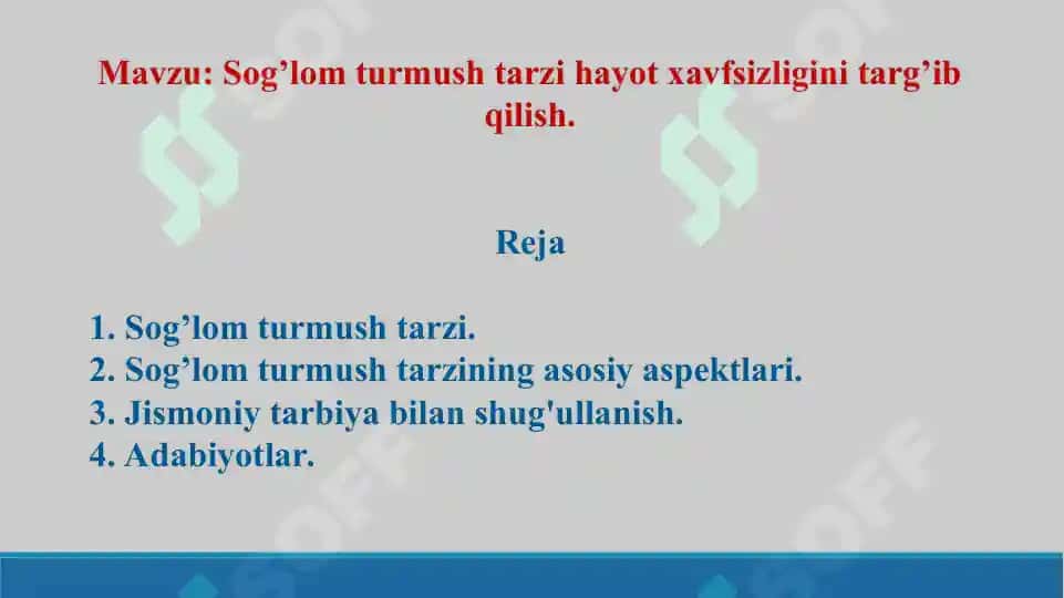 9. Sog’lom turmush tarzi hayot xavfsizligini targ’ib qilish. Taqdimot 11 bet 2