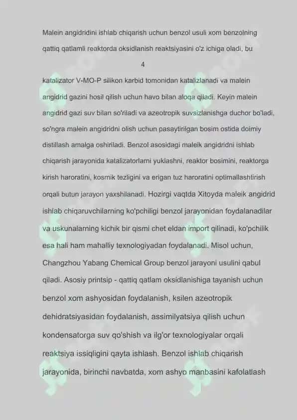 Benzolni gaz fazada oksidlash bilan malein anhidrid ishlab chiqarish texnologiyasi 6