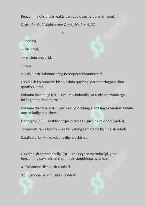 Benzolni gaz fazada oksidlash bilan malein anhidrid ishlab chiqarish texnologiyasi 8