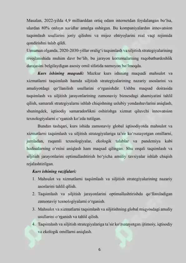O‘ZBEKISTON RESPUBLIKASI OLIY VA O‘RTA MAXSUS TA’LIM VAZIRLIGI 6