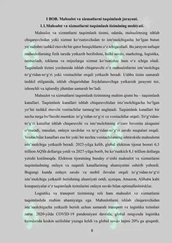 O‘ZBEKISTON RESPUBLIKASI OLIY VA O‘RTA MAXSUS TA’LIM VAZIRLIGI 8