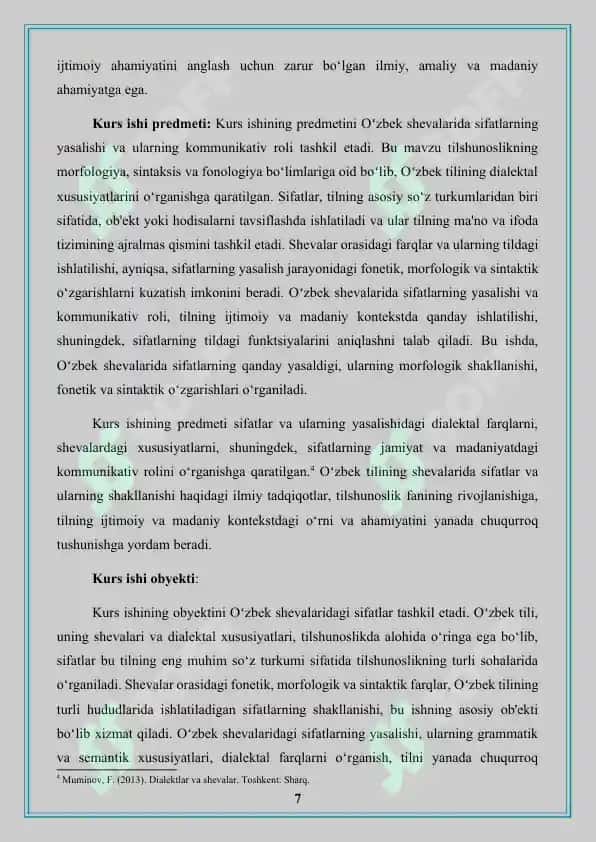 O‘zbek shevalarida sifat va uning yasalishi 7