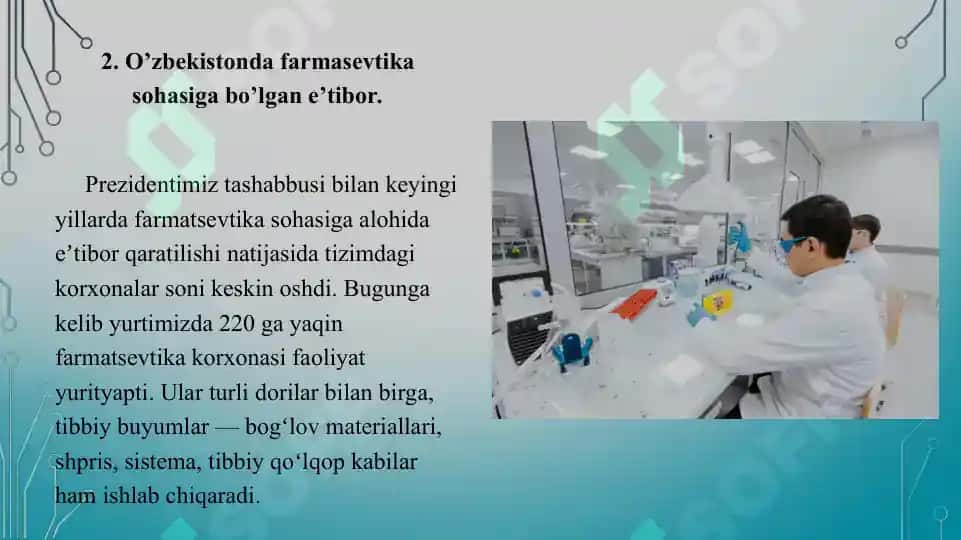 Kimyo  farmasevtika  korxonalari ishchi-xodimlarida uchraydigan kasb kasalliklari va oldini olish choralari. Taqdimot 12 bet. 4