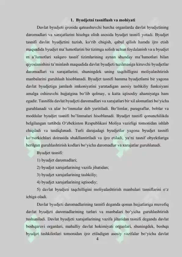 BYUDJET TASNIFINING MOHIYATI, AHAMIYATI VA HOZIRGI ZAMON XUSUSIYATLARI 4