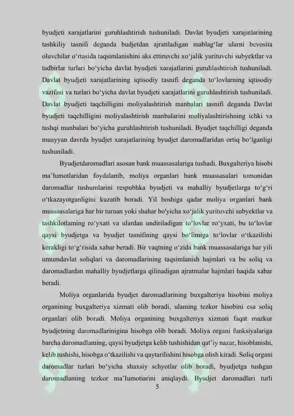 BYUDJET TASNIFINING MOHIYATI, AHAMIYATI VA HOZIRGI ZAMON XUSUSIYATLARI 5