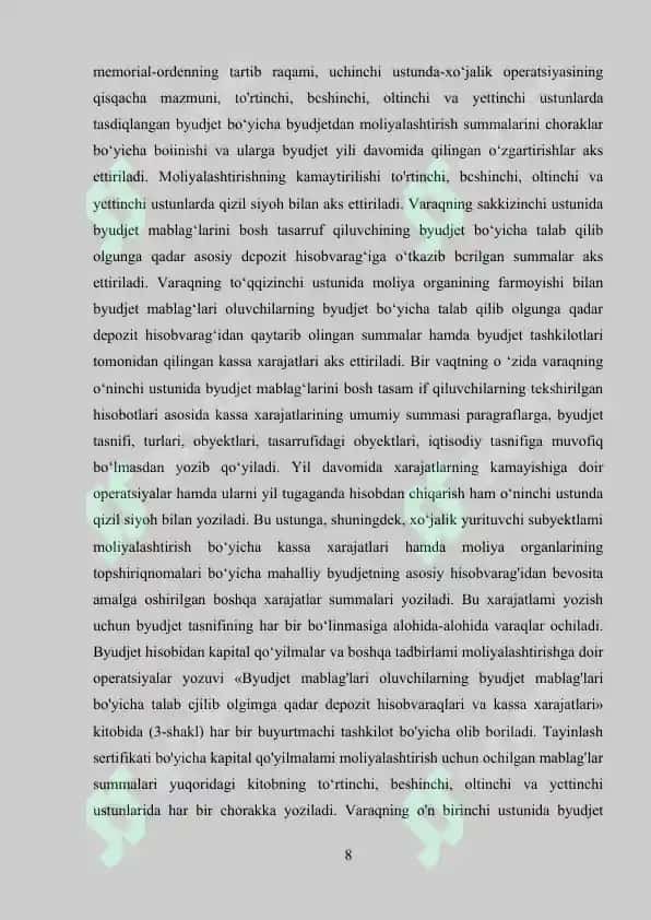 BYUDJET TASNIFINING MOHIYATI, AHAMIYATI VA HOZIRGI ZAMON XUSUSIYATLARI 8