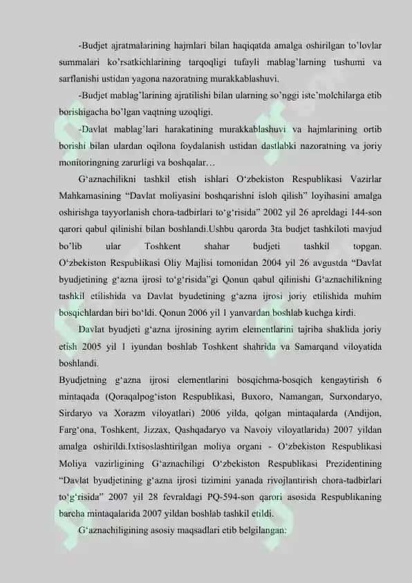 Davlat budjeti ijrosini tashkil etish 2