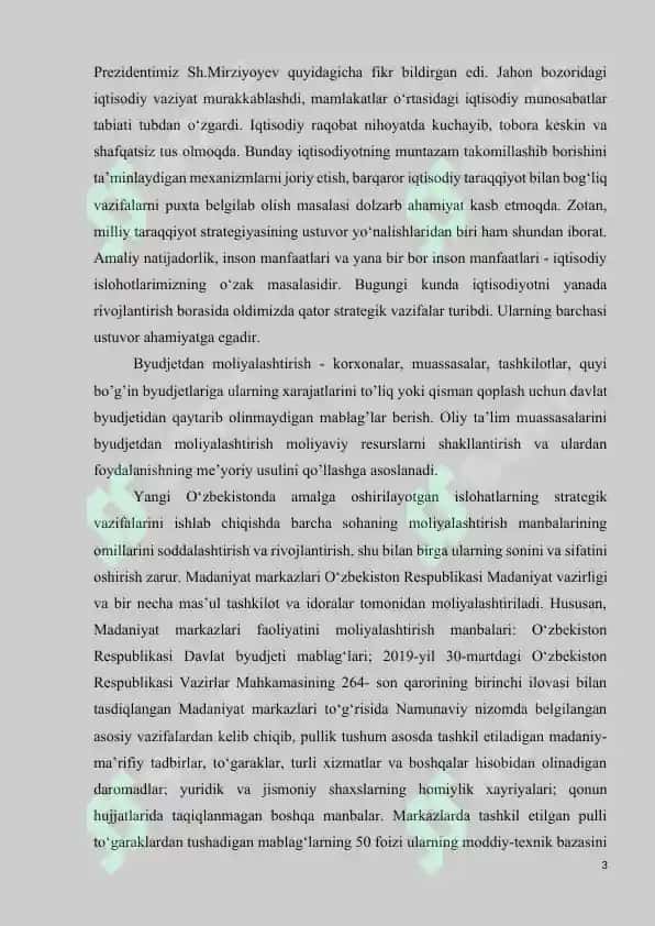 DAVLAT MADANIYAT MUASSASALARI XARAJATLARINI REJALASHTIRISH VA BYUDJETDAN MOLIYALASHTIRISH TARTIBI 3