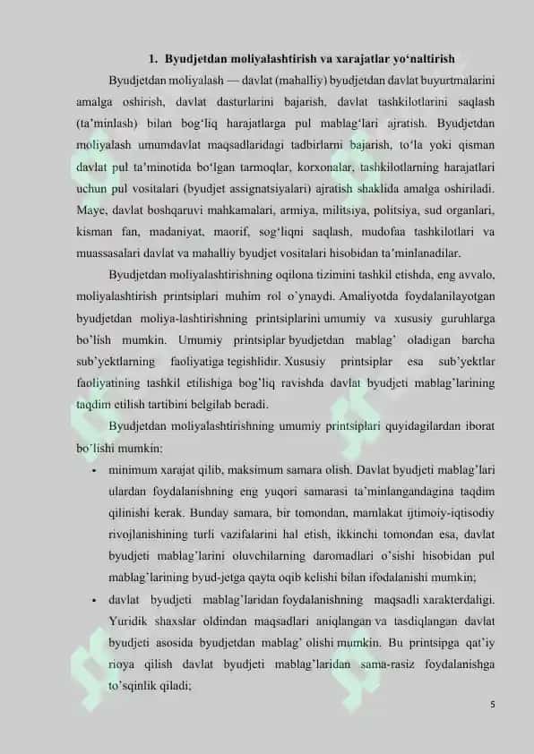 DAVLAT MADANIYAT MUASSASALARI XARAJATLARINI REJALASHTIRISH VA BYUDJETDAN MOLIYALASHTIRISH TARTIBI 5