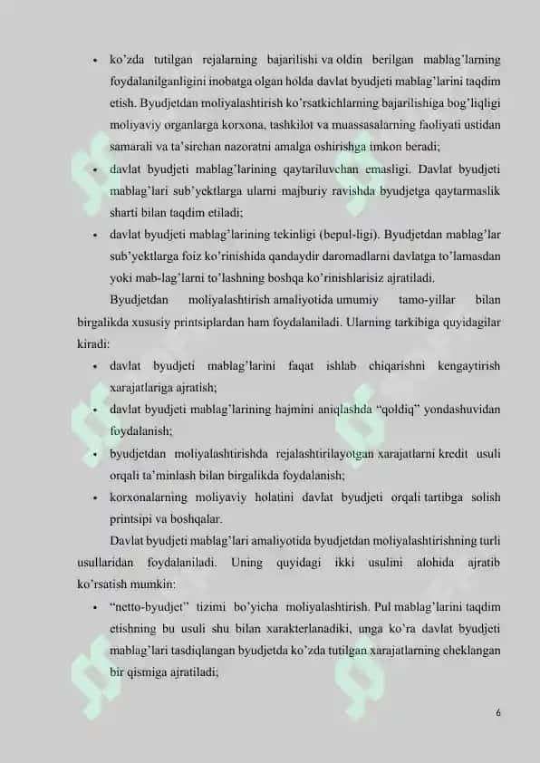 DAVLAT MADANIYAT MUASSASALARI XARAJATLARINI REJALASHTIRISH VA BYUDJETDAN MOLIYALASHTIRISH TARTIBI 6