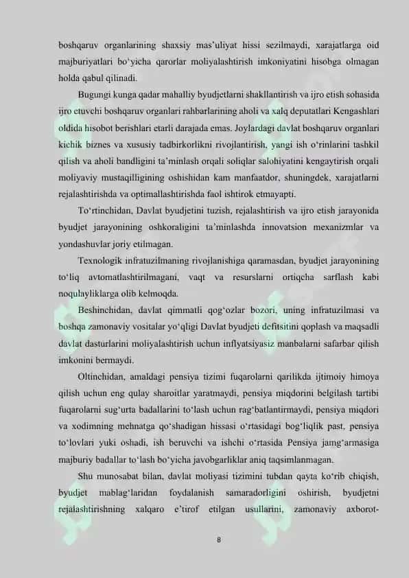 DAVLAT MOLIYASI VA UNING ASOSIY YO’NALISHLARI 8