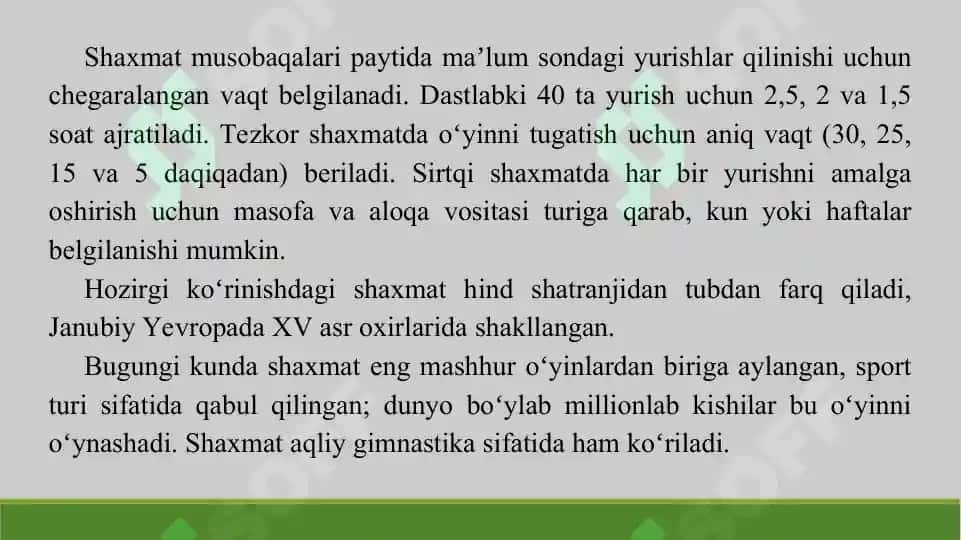 8. O'zbekistonda shaxmat sport turining rivojlantirish tarixi va taniqli sportchilar. Taqdimot, 11 bet. 3