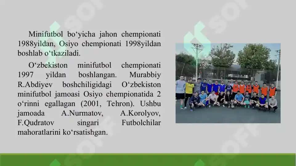 14. O'zbekistonda Mini fudbol sport turining rivojlantirish tarixi va taniqli sportchilar. Taqdimot 11 bet. 3