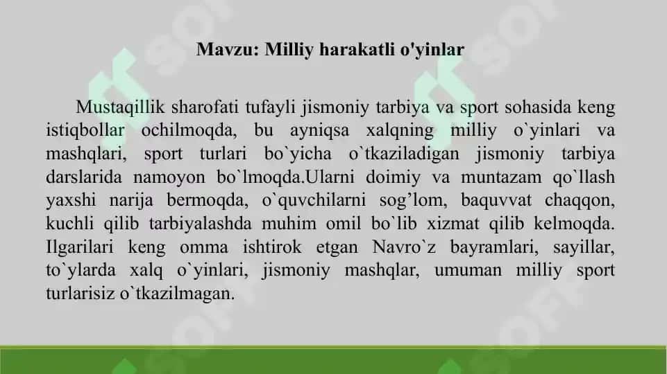 15. Milliy harakatli o'yinlar. Taqdimot 13 bet. 2