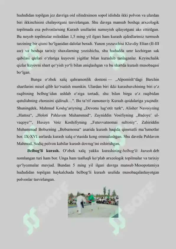 2. O'zbekistonda Milliy kurash sport turining rivojlantirish tarixi va taniqli sportchilar. Referat 5 bet. 2