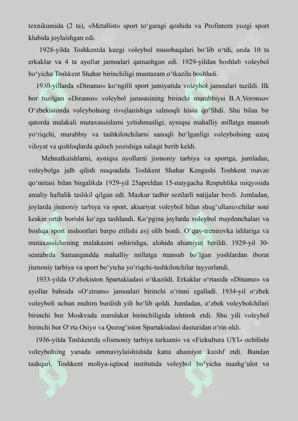4. O'zbekistonda Volleybol sport turining rivojlantirish tarixi va taniqli sportchilar. Referat 6 bet. 2