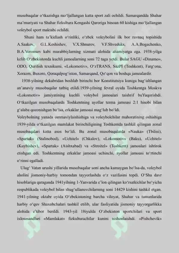 4. O'zbekistonda Volleybol sport turining rivojlantirish tarixi va taniqli sportchilar. Referat 6 bet. 3