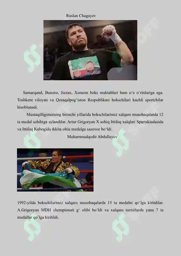 10. O'zbekistonda Boks sport turining rivojlantirish tarixi va taniqli sportchilar. Referat 6 bet. 3