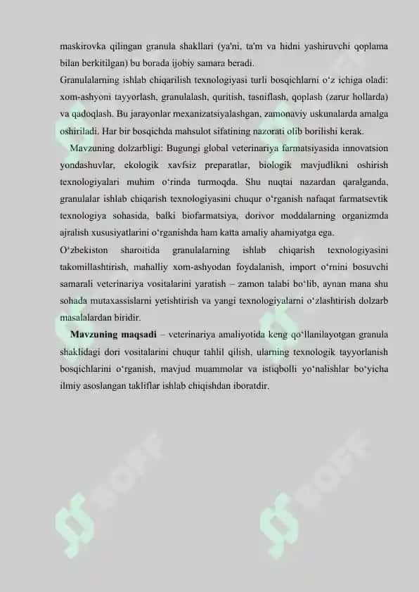 6. Veterinariya amaliyotida qo'llaniladigan granulalar texnologiyasi. Referat 13 bet. 3