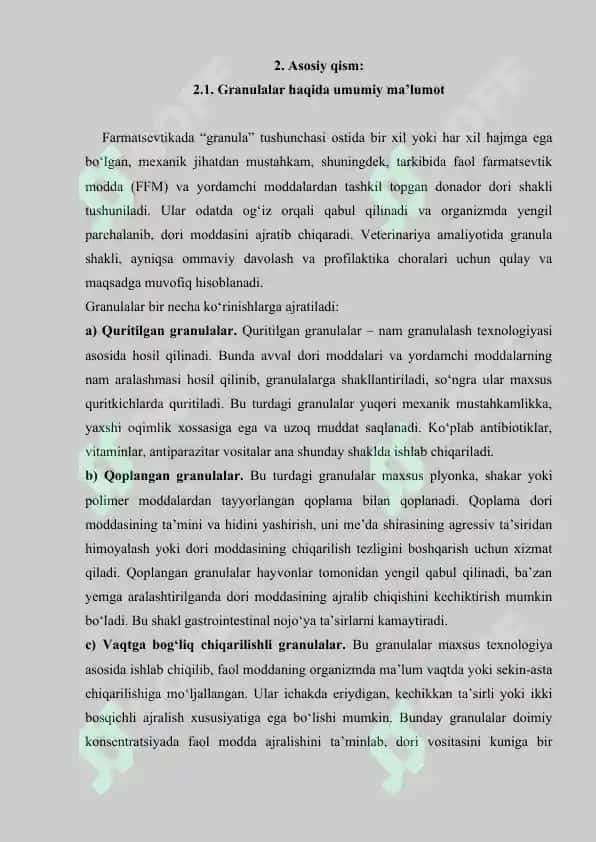 6. Veterinariya amaliyotida qo'llaniladigan granulalar texnologiyasi. Referat 13 bet. 4