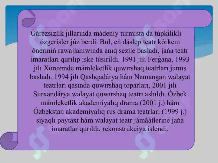 Tariyxíy qalalar. Mádeniyat hám kórkem óner tarawınıń rawajlanıwı. 6