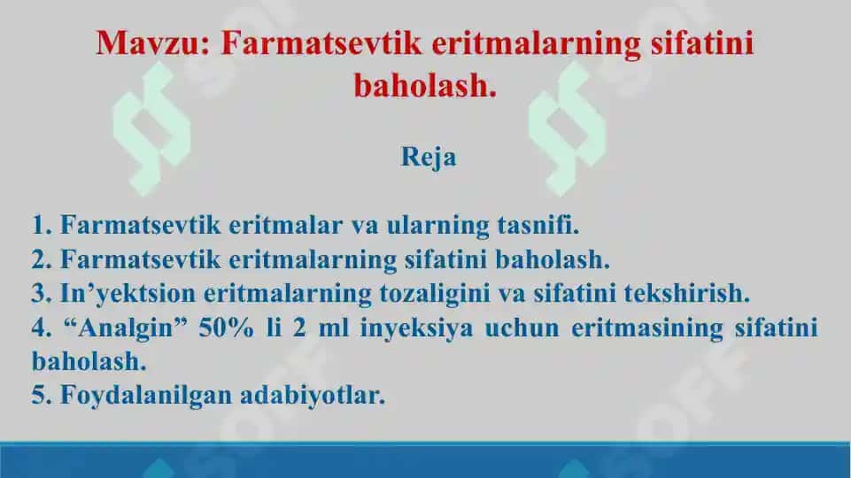 4. Farmatsevtik eritmalarning sifatini baholash. Taqdimot 19 bet. 2