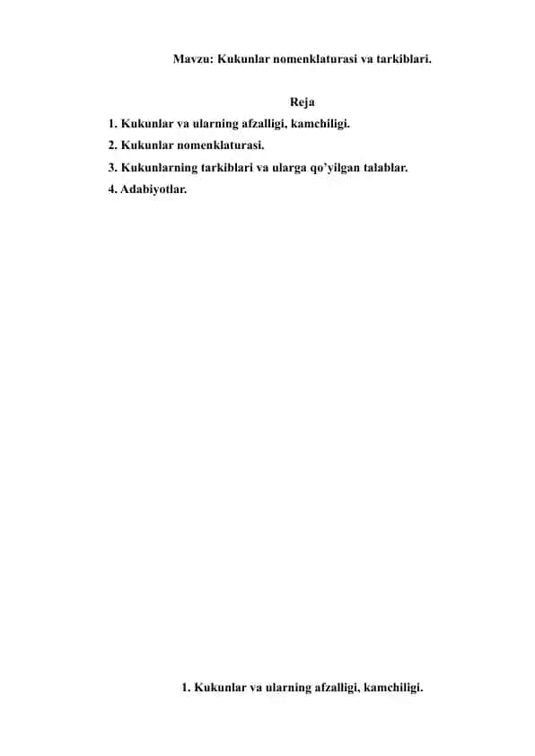 2. Kukunlar nomenklaturasi va tarkiblari. Referat 7 bet.