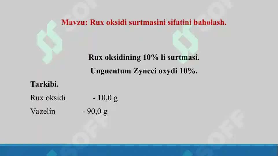 17.2. Rux oksidi surtmasini sifatini baholash. Taqdimot 11 bet. 2