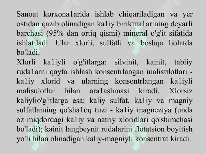 KCl ishlab chiqarishdagi asosiy xomashyolar 3