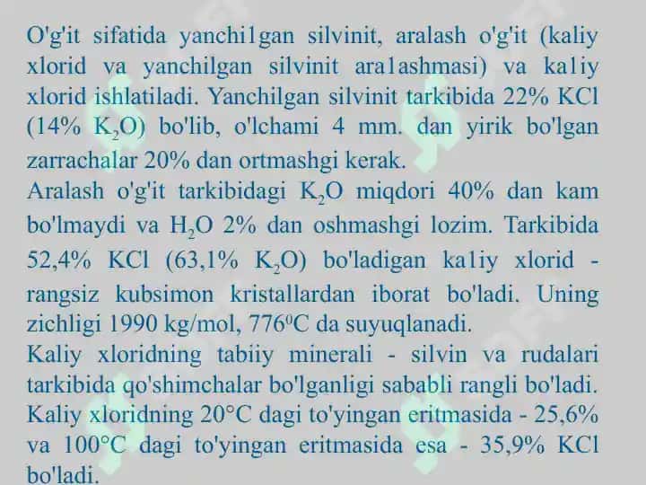KCl ishlab chiqarishdagi asosiy xomashyolar 6