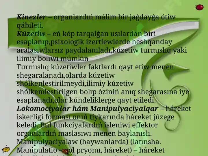 Haywanlar psixikalıq xizmetinin’ ulıwmalıq ta’repi 6