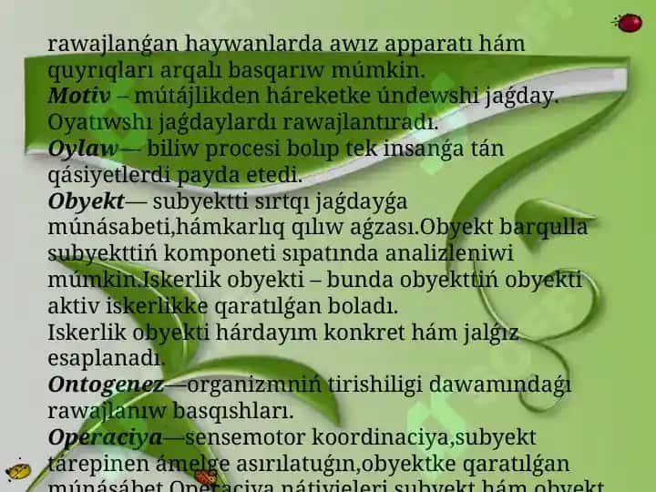 Haywanlar psixikalıq xizmetinin’ ulıwmalıq ta’repi 7