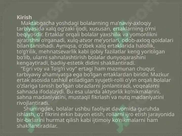 EGRIVOY  VA TUG’RIVOY O’ZBEK XALQ ERTAGI(KATTA GURUH). SYUJEDLI –ROLLI O’YINLAR VA SAHNALASHTIRISH MARKAZI 3