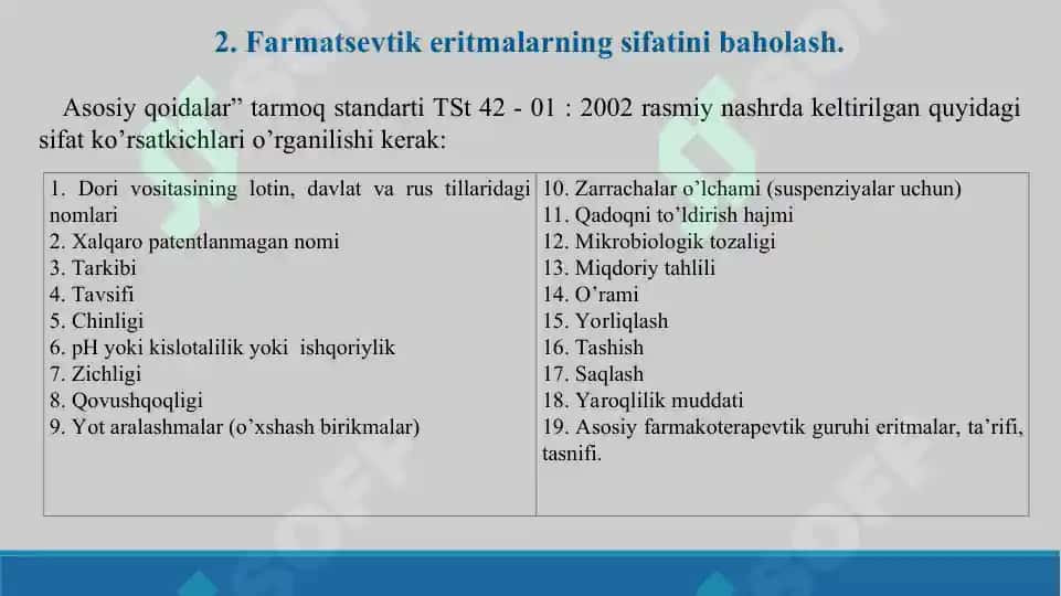4. Farmatsevtik eritmalarning sifatini baholash. Taqdimot 19 bet. 6