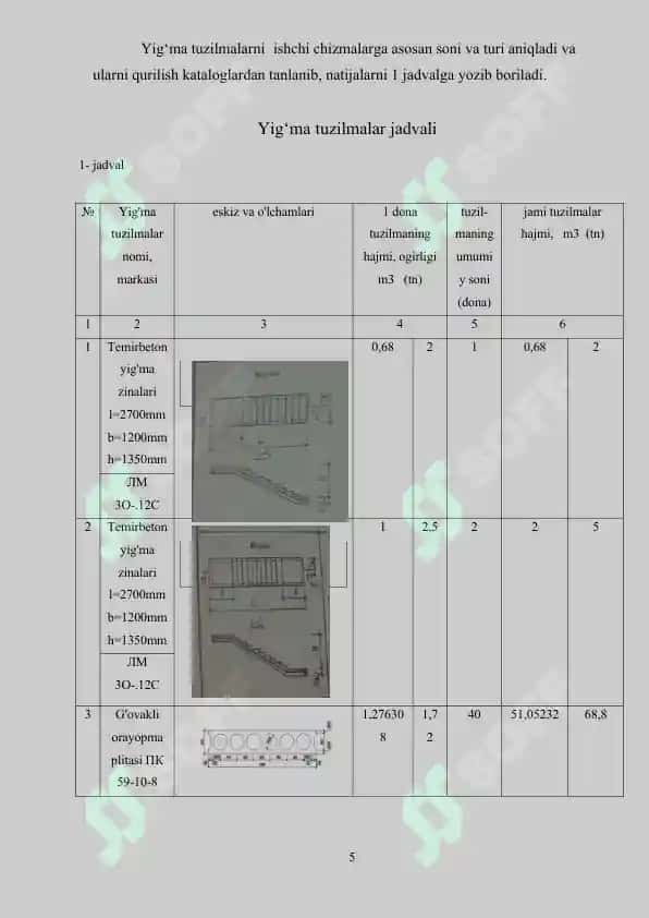 Kurs loyihasi (tayyor) Ko'p qavatli temirbeton konstruksiyali binolari 5