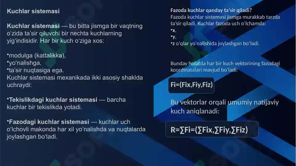 Fazodagi kuchlar sistemasini dinamik vintga keltirish 2