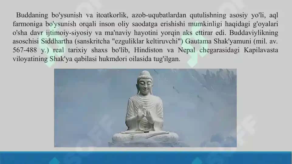 Buddaviylik dini tarixi va asosiy g'oyalari. Taqdimot 16 bet. 3
