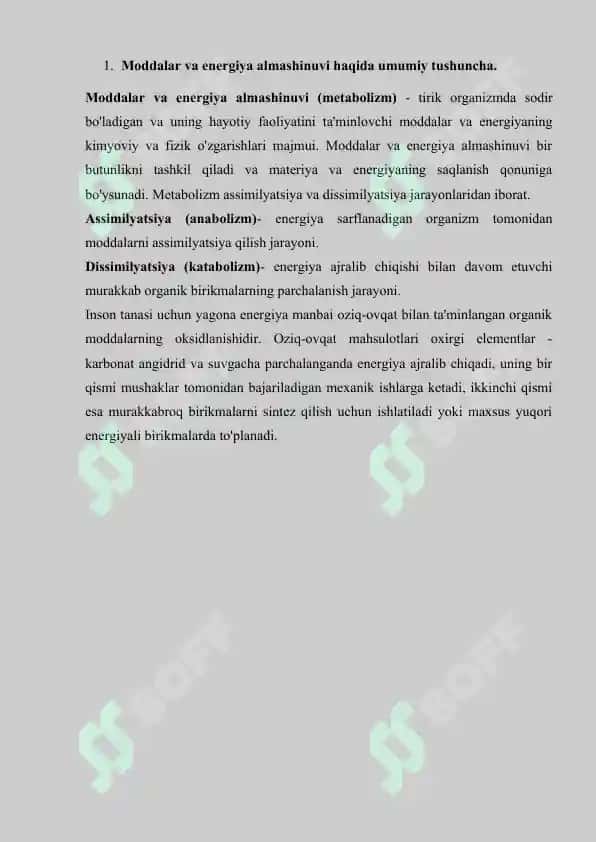 8. Modda va energiya almashinuvi. Referat 7 bet. 2
