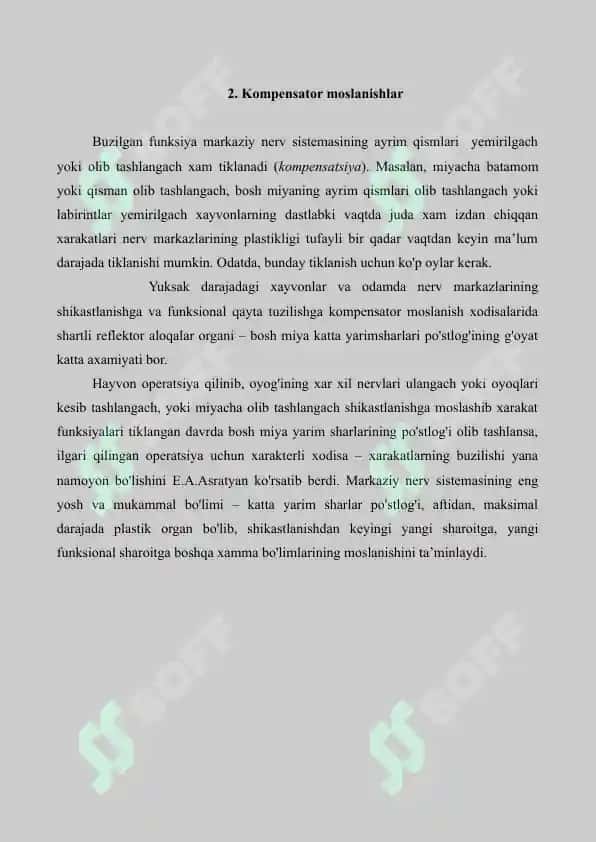 12. Asab tizimida kompensator moshlashuvlar. Asab tizimining trofik funksiyasi. Referat 6 bet. 4