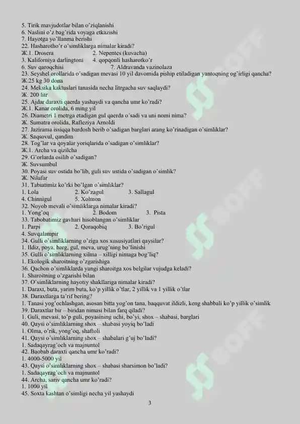 Biologiyadan test 3