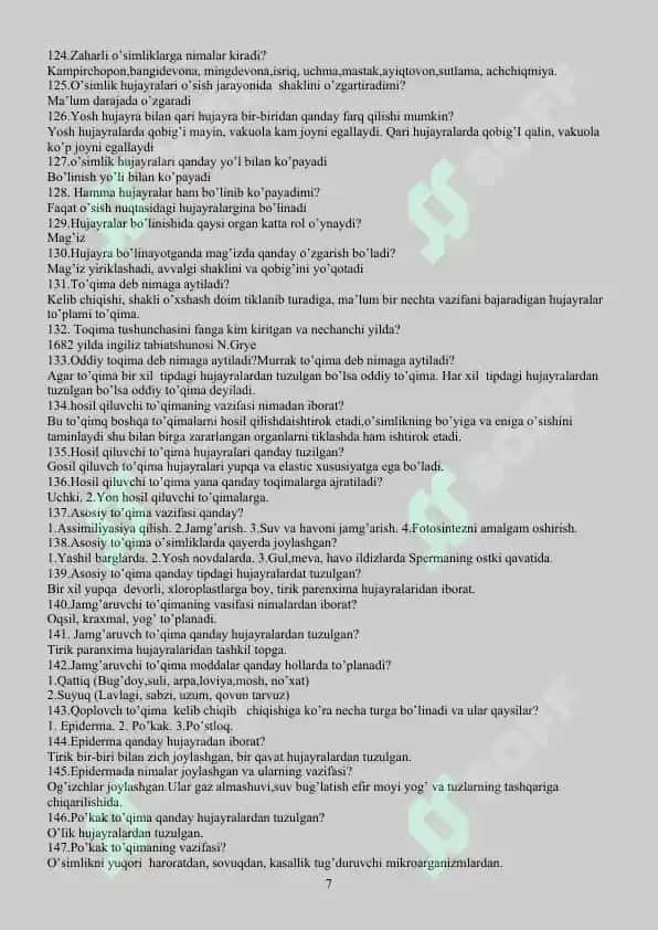 Biologiyadan test 7