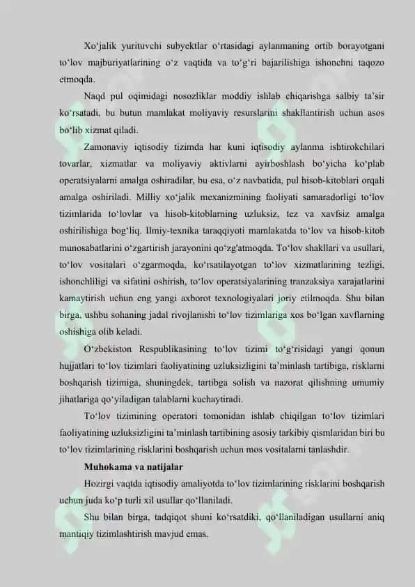TO‘LOV TIZIMLARIDAGI RISKLARNI BOSHQARISHNI TAKOMILLASHTIRISH YO‘LLARI 2