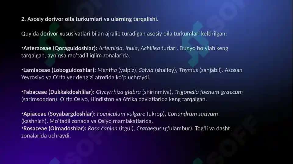 Dorivor Oila Turkumlari 3