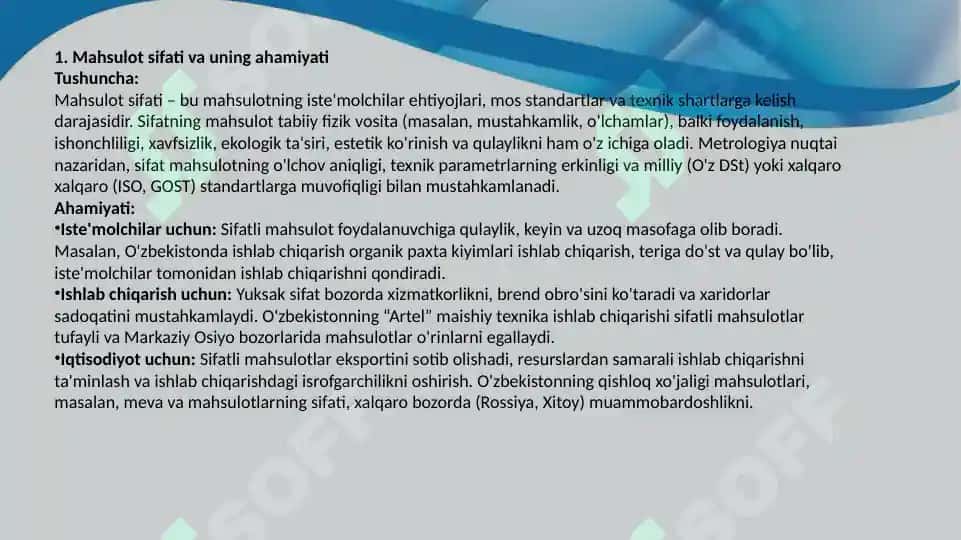 Sifat ko'rsatkichlari turlari 2
