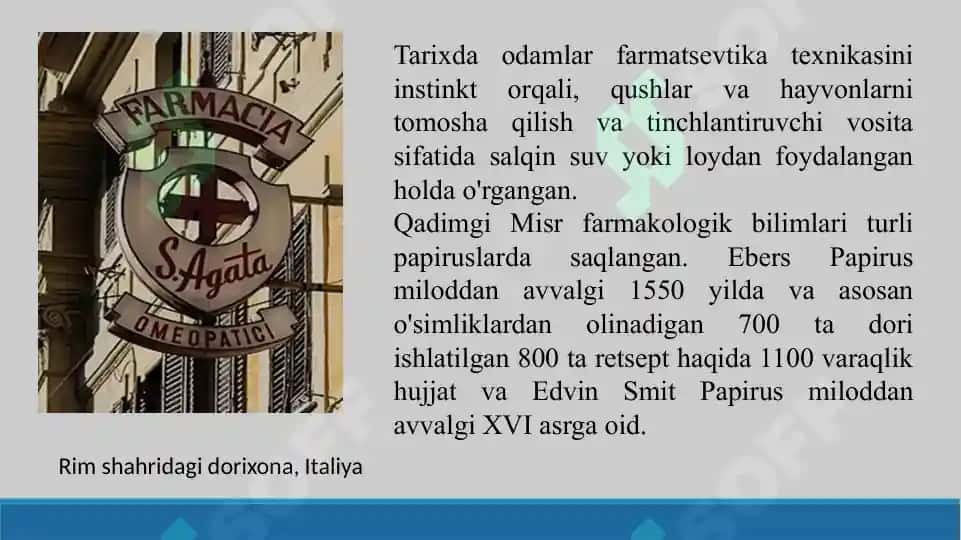 1. Yevropa mamlakatlarida farmatsiyaning rivojlanishi. taqdimot 14 bet. 4
